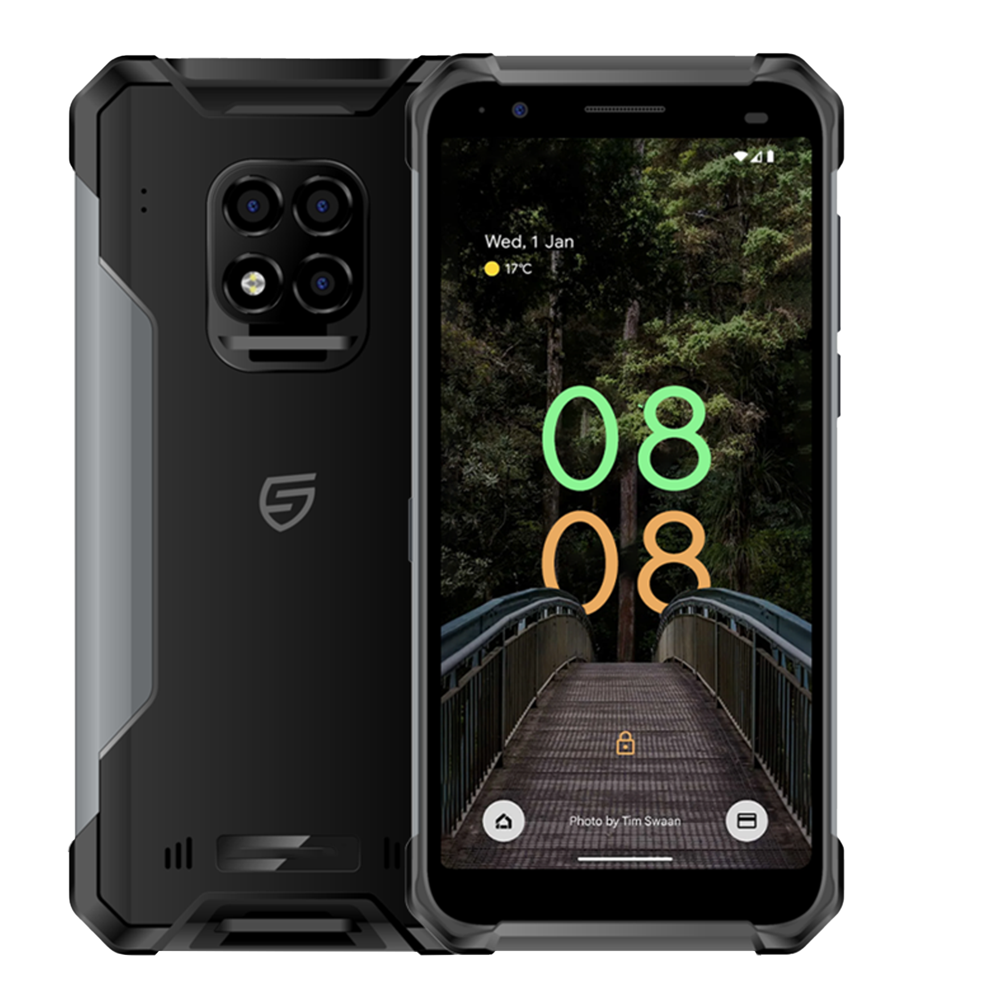 Front and back image of the STK Titan 5 eCOA smartphone